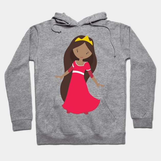 African American Princess, Queen, Crown, Red Dress Hoodie by Jelena Dunčević